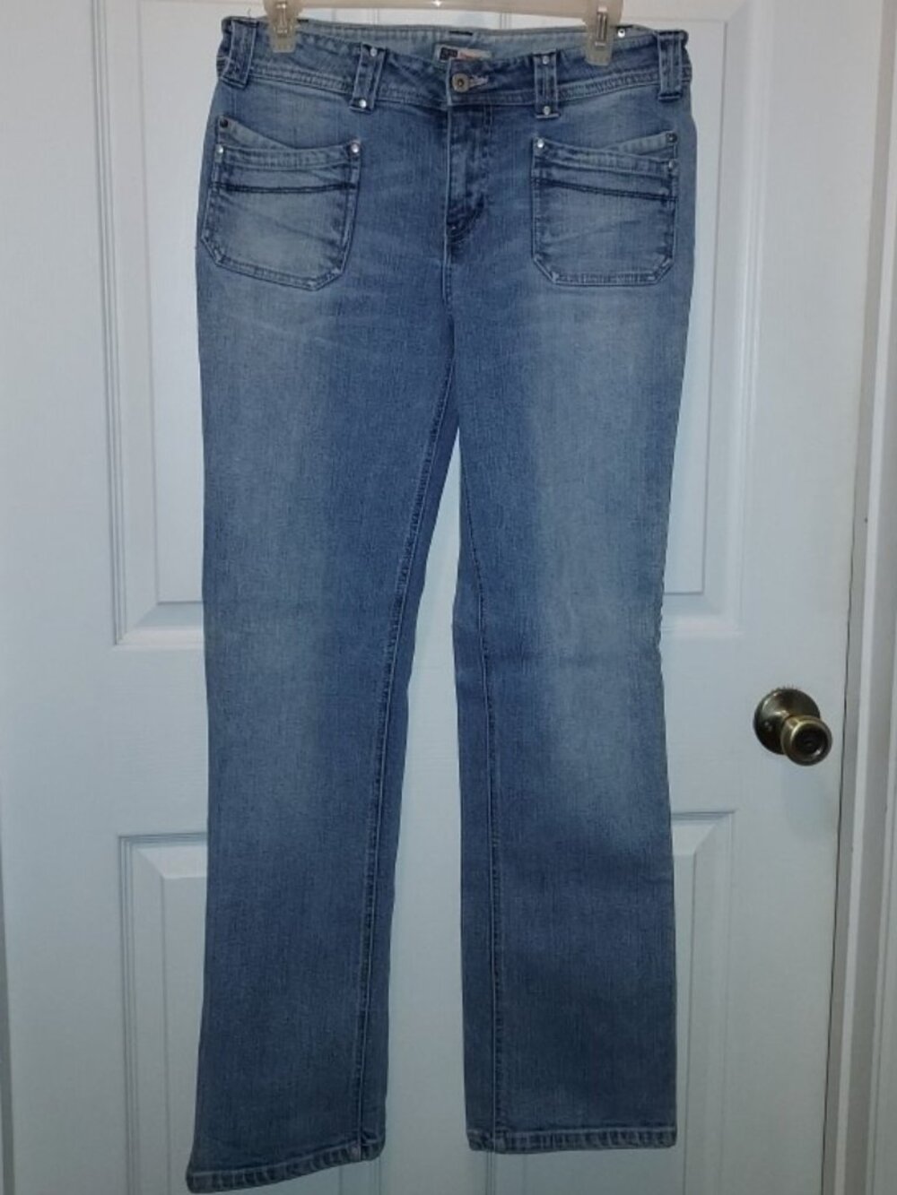 Vintage Y2K Faded Glory Mid-Rise Patch Criss Cross Pocket Stretch Jeans Missy 8